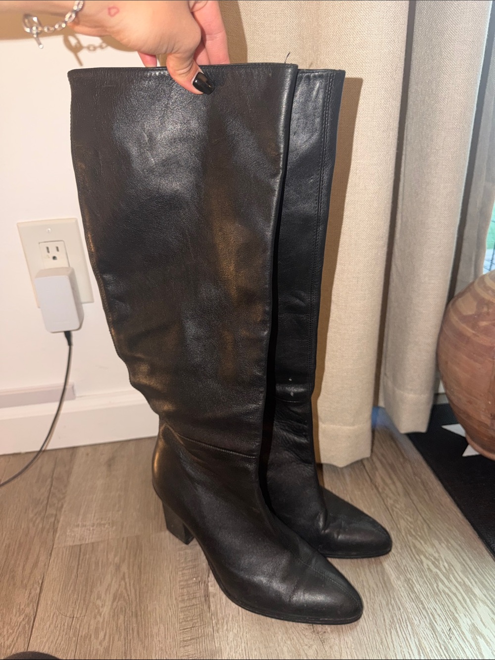 Zara Black Over-the-Knee Block Heel Boots